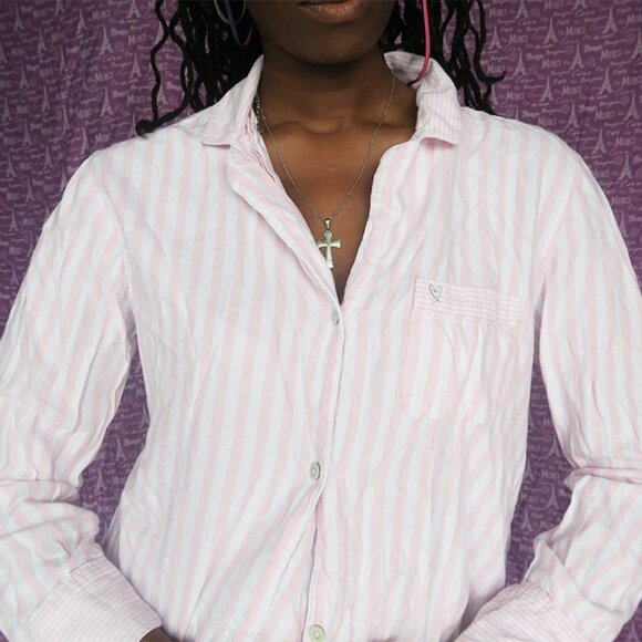 Victoria's Secret vertical stripe sleep top pj pajamas shirt in pink and white M - Picture 2 of 5